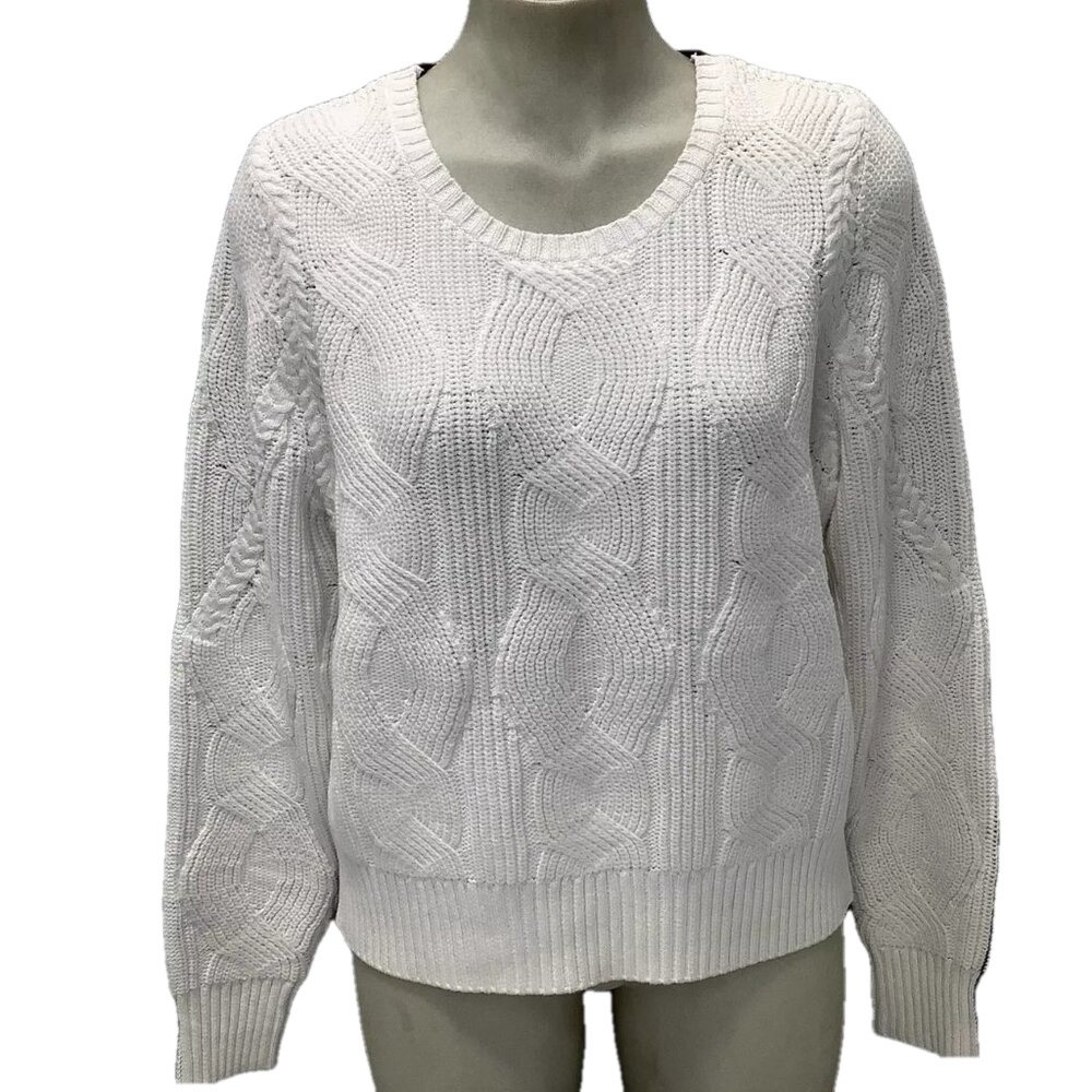 NEW ETCETERA Women's Sweater Connected Knit Top Size S White/Black